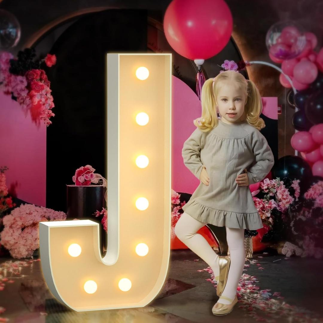 Marquee Letters 3 Feet Tall Large Light Up Letters J for Baby Sign Backdrop Big Marry Me Sign Birthday Party Decorations Pre-Cut Foam Board