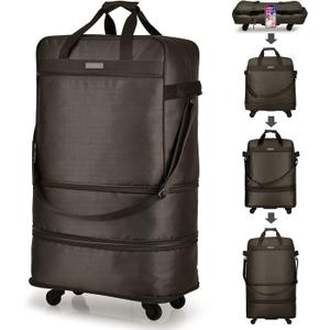 Hanke Suitcases with Wheels Expandable Foldable Luggage Bag Suitcase Collapsible Rolling Travel Bag Duffel Bag for Men Women Lightweight Suitcases without Telescoping Handle, Coffee