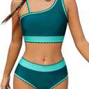 Funnycokid Girls Swimsuit Two Piece Bathing Suit Adjustable Straps Kids Bikini Sets Teens Swimwear 9-16Y (9-10 Years, Darkgreen)