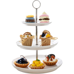Sweese 3 Tier Cupcake Stand- White Porcelain Cake Stand- Dessert Stand, Tiered Serving Trays for Parties