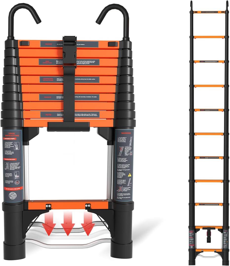 Telescoping Ladder,10.5FT Quick Folding Aluminum Extension Ladder for RV/Home/Outdoor, 330lbs Max Load