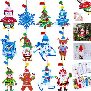 Winlyn 24 Sets Holiday Decorations DIY Christmas Tree Ornaments Winter Crafts Kits Foam Snowflake Penguin Snowman Foam Stickers for Kids Holiday Seasonal Gift Home Classroom Activities Party Favors