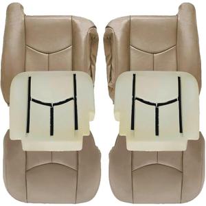 SecosAutoparts Driver & Passenger Bottom & Top Lean Back & Foam Cushion Replacement Leather Seat Covers Tan# 522 Compatible with Chevy Tahoe Suburban Silverado Avalanche Sierra 2003 2004 2005 2006