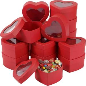 Lerheedi 12 Pcs Small Heart Shaped Boxes - 4 x 2 Inch Wedding Nesting Gift Boxes with Window, Heart Paper Decorative for Wedding Bridal Shower Mother's Day Gift Wrapping Party Decor(Red)