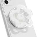 OnTheGrip Cute Transparent Daisy Flower Shape Design Mobile Phone Grip Compatible with Magsafe Multi Functional Collapsible Stand Holder for Smartphone Tablet Cell Phone Accessory (White)