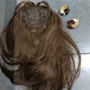 Ms Taj Hair Toppers for Thinning Hair 20inch Dark golden brown with highlights Long Layered Hair Toppers for Women Synthetic Add Volume Natural Straight Clip in Hair Pieces for Women