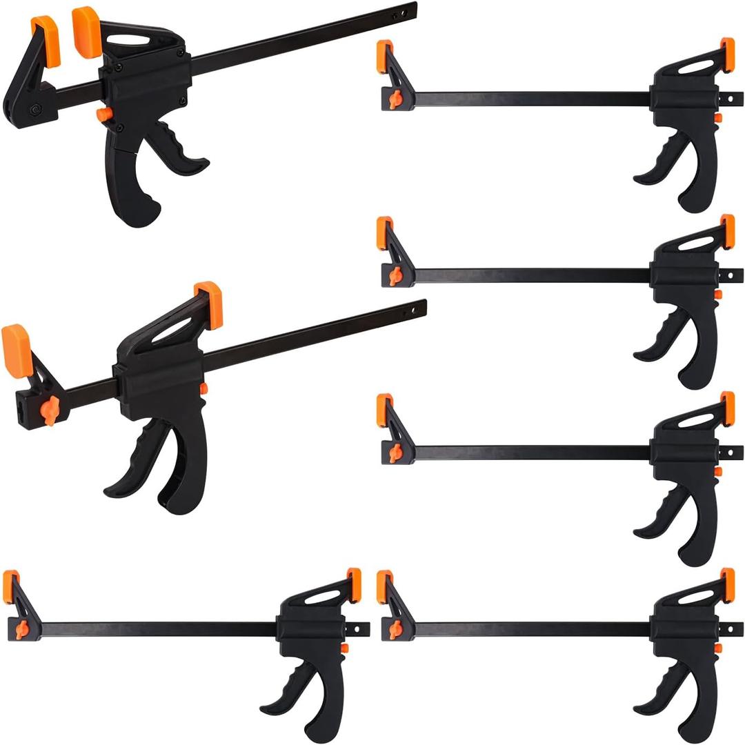 7 PCS 8 Inch Bar Clamps for Woodworking, Orange E-Z Hold Woodworking Bar Clamps Set, One-Handed Quick F Clamps, F Clamps Set for Carpenters & Woodworkers Tools