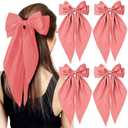 EIOAUY 4PCS Dark Pink Hair Bows for Women Girls Big Silky Satin Bow Hair Clips Hair Ribbons Oversize Long Tail Ponytail Holder Hair Barrettes Coquette Hair Accessories