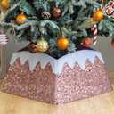 Christmas Tree Collar, 24 Inch Xmas Tree Ring Fabric Square Skirt for Artificial Trees, Snow Cover and Sequin Christmastree Box Collar,Holiday Christmas Home Decor for Decorations (Pink)