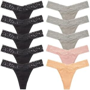 Pack of 10 
ANNYISON Women's Thongs, T Back Low Waist See Through Panties Cotton Seamless Lace Thongs for Women Size Medium