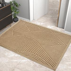 Sturdy Front Door Mat, Absorbent Muddy Dirt Resist Welcome Door Mats Outdoor Indoor, Stain and Fade Resistant, Non-Slip Backing Entry Mat Low Profile Doormat for Entryway, 4732, Beige (2'8" x 3'11" (Rectangular))