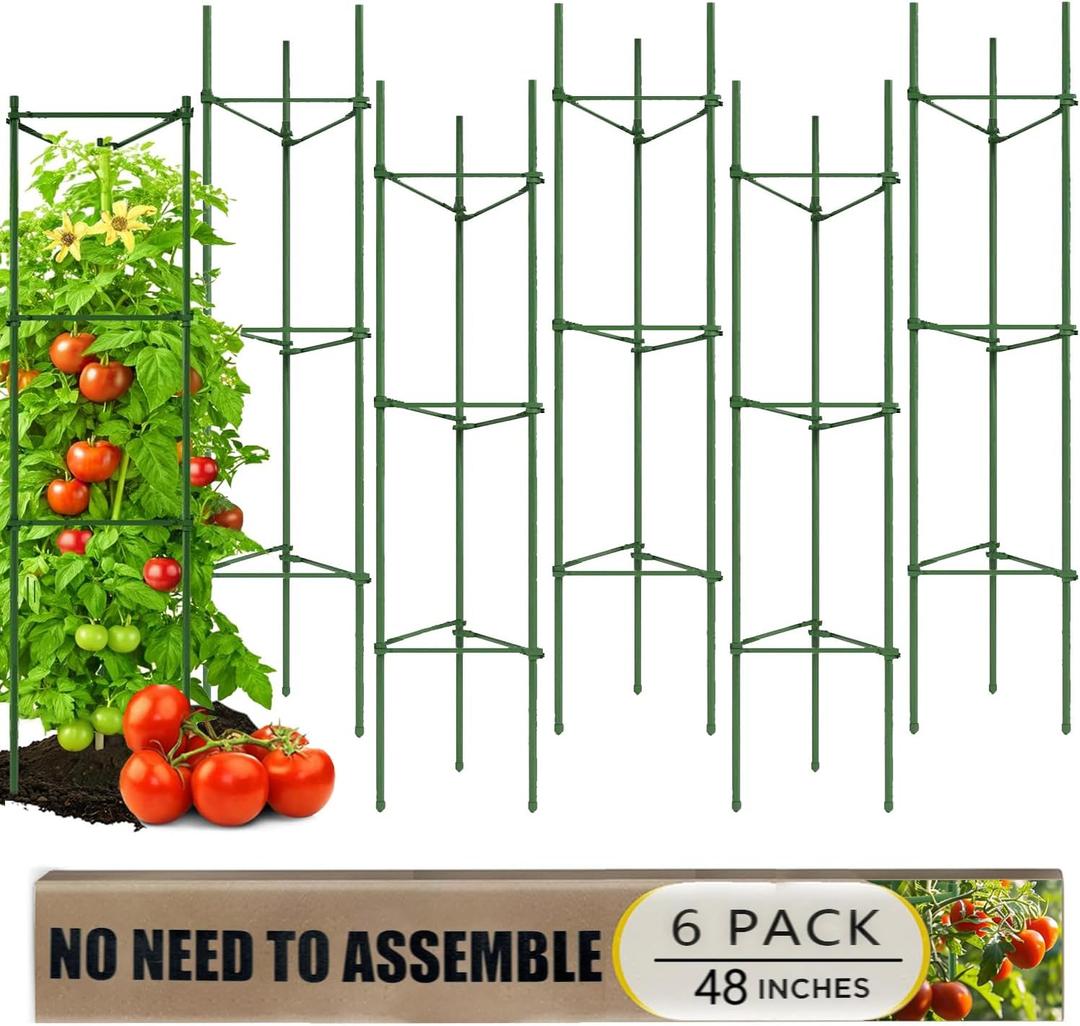 6 Pack Tomato Cage for Garden, 48 Inches Metal Garden Stakes, Plant Support Cages Trellis for Garden and Pots, Tomato Trellis for Potted Plants, Trellis for Climbing Plants Outdoor,Green, 48'' x 12''