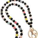 Smile Teacher Lanyard for Women ID Badges and Keychain Cute Happy Wood and Metal Beaded Lanyard Badge Holder (Black)