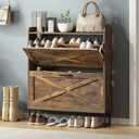 Maupvit Shoe Storage Cabinet with 2 Flip Drawers, Freestanding Shoe Organizer with Metal Legs for Entryway, Narrow Shoe Rack Cabinet, Rustic Brown