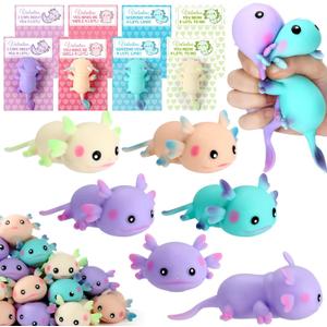 24 Pcs Axolotl Sensory Fidget Toys - Stress Relief Squeeze Animal Toys Bulk for Kids Adults, Birthday Valentines Office Gift, Stocking Stuffer & Party Favors, 4 Colors