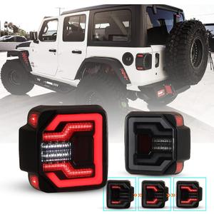 WOLFSTORM LED Tail Lights Fit for 2018 2019 2020 2021 2022 2023 2024 2025 Jeep Wrangler JL,Sequential Turn Lights Design, 2018-2025 Jeep Wrangler JL LED Tail Light Assembly,1 Pair(Smoked Lens)