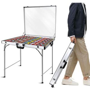 Trade Show Display Case for Cards 34" x 22" Aluminum Portable Locking Display Case with Wheels and Foldable Stand, Clear Acrylic Top Tabletop Showcase for Jewelry, Collectible & Sports Cards