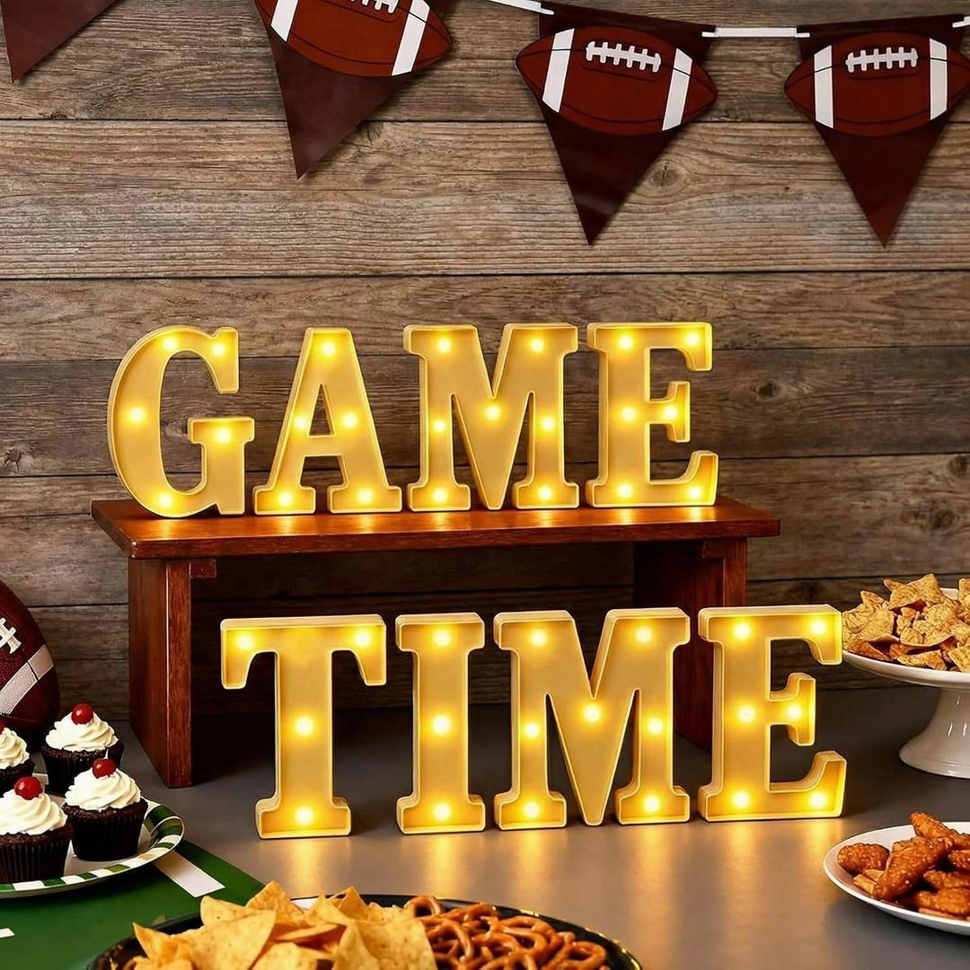 Honoson 8 Pcs Game Time Football Party Decorations Game Time LED Lights up Neon Sign Sports Football Table Decoration for Theme Birthday Gameday Tailgate Party