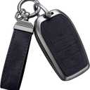 YO&YOYE Compatible with Toyota Key Fob Cover with Keychain Leather Key Case Protector for Avalon Camry Corolla RAV4 Sequoia Highlander Smart Key (Model2, Black)
