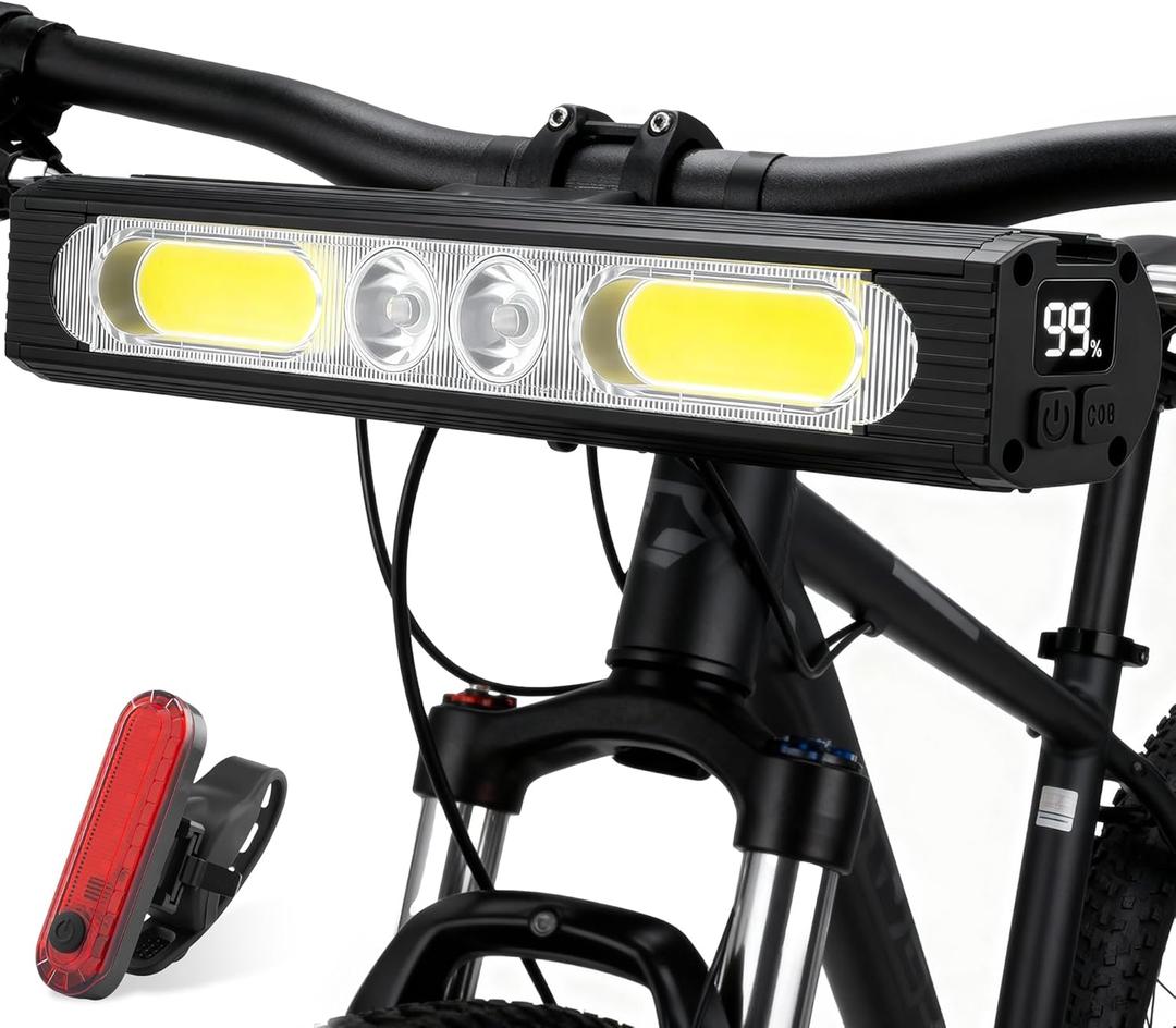 Bike Light for Night Riding, 1500 Lumens High&Low Beam Front Light, OLED Display USB-C Rechargeable Bicycle Light, IPX6 Waterproof Ebike Headlight with Tail Light for MTB,Off-Road,City Riding