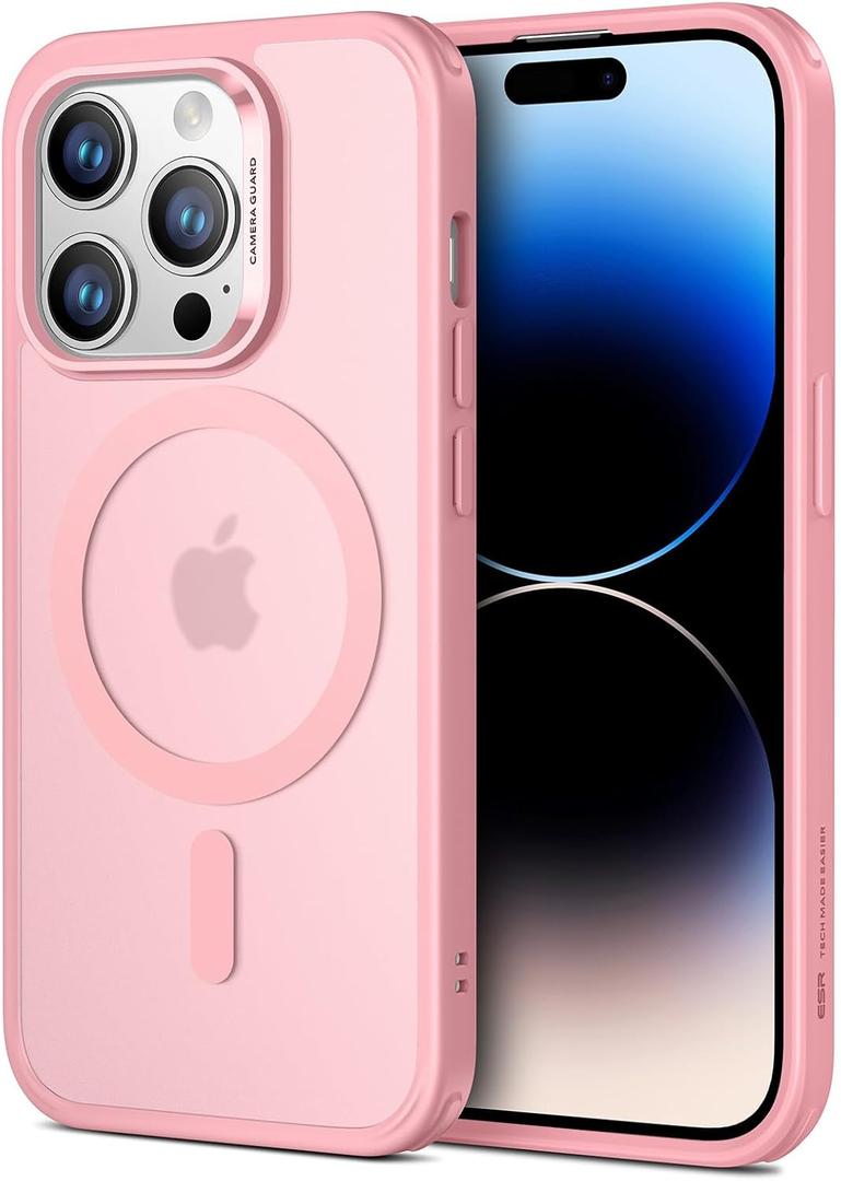 ESR for iPhone 14 Pro Max Case, Compatible with MagSafe, Shockproof Military-Grade Protection, Yellowing Resistant, Magnetic Classic Hybrid Case (HaloLock), Frosted Pink