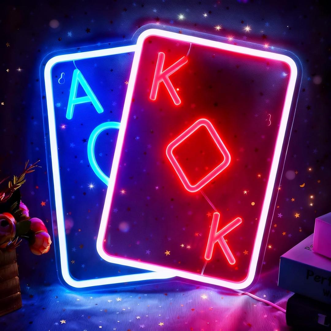 Poker Neon Sign for Wall Decor, Casino LED Night for Las Vegas Party, Poker Room, Bedroom, Man Cave, Dimmable USB Power Red Blue (14.1"x13" IN) Poker Neon Sign for Wall Decor, Casino LED Night for Las Vegas Party, Poker Room, Bedroom, Man Cave, Dimmable USB Power Red Blue (14.1"x13" IN)