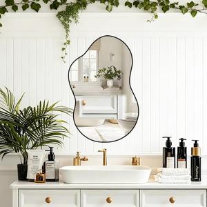 32"x20" Frameless Asymmetrical Irregular Bathroom Mirror, Wavy Vanity Wall Mirror for Modern Bathroom, Bedroom, Entryway, Living Room Decor