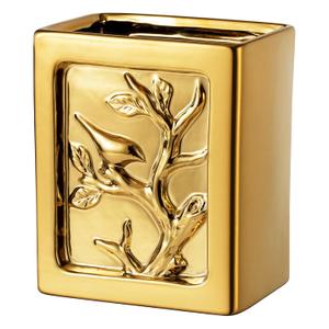 Gold Bathroom Trash Can,Luxury Ceramic Hand Carved Decor Garbage Can,1.32 Gallon/5 Liter Stylish Small Waste Basket for Bathroom,Office,Party,Room