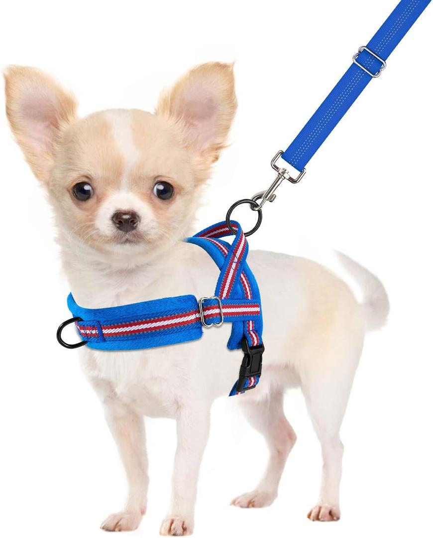 SlowTon No Pull Small Dog Harness and Leash Set, Puppy Soft Vest Harness Neck & Chest Adjustable, Reflective Lightweight Harness & Anti-Twist Pet Lead Combo for Small Medium Dogs (B-Dark Blue - With Front Clip, S)