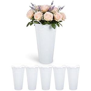 Flower Bucket for Flower Bar, 6 Pcs 10.2 Inch Metal Vases with Handles, Leak-Proof White French Buckets for Valentine's Day, edding Centerpieces, Baby Shower, Mother's Day, Farmhouse Rustic Home Decor