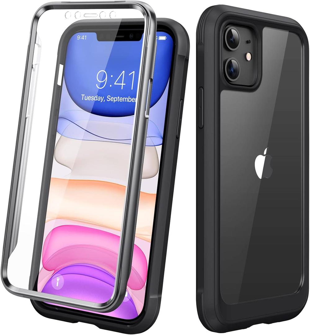 Diaclara Compatible with iPhone 11 Case, Full Body Rugged with Built-in Touch Sensitive Anti-Scratch Screen Protector, Soft TPU Bumper Case Clear Compatible with iPhone 11 6.1" (Black and Clear)