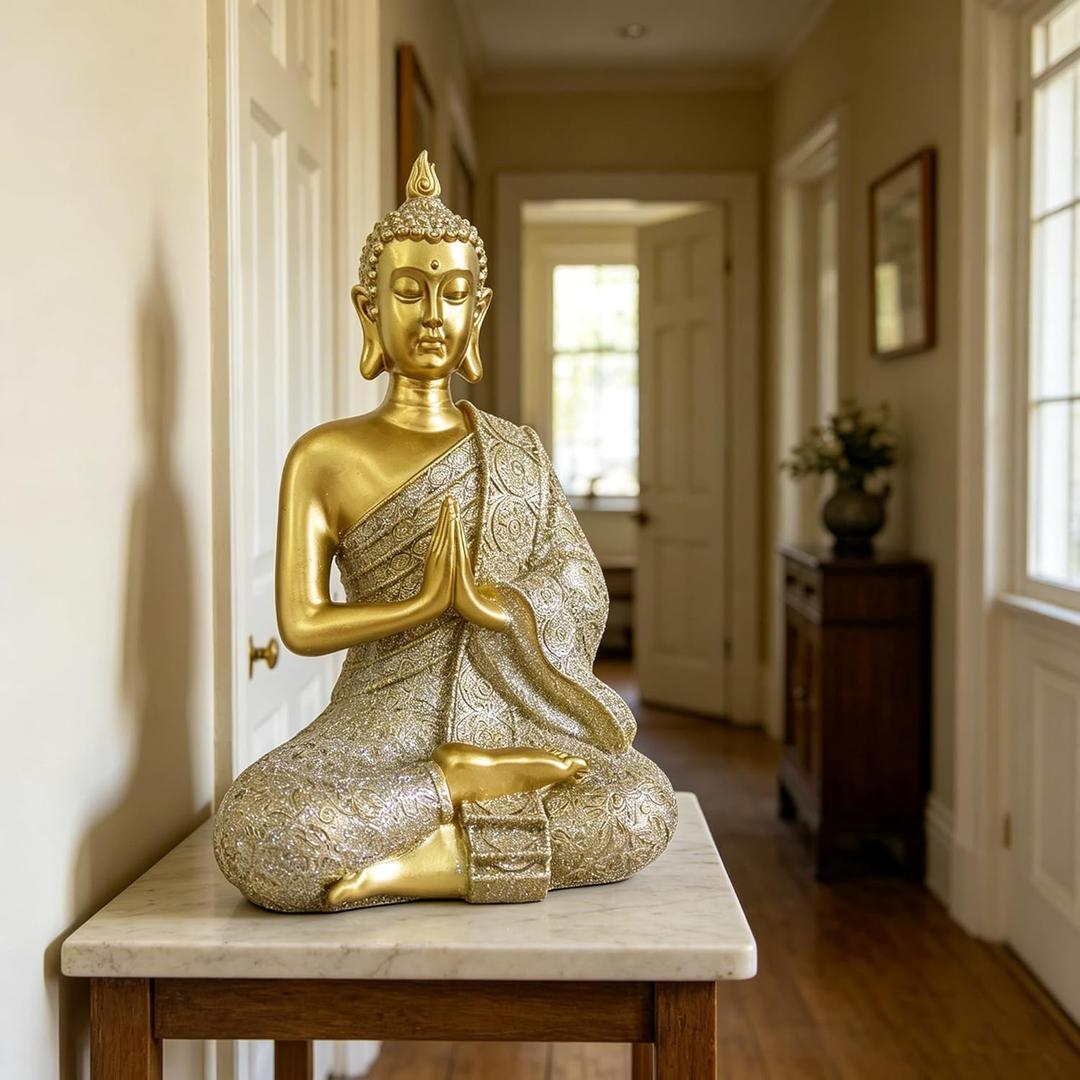 Gold Sitting Buddha Statue Small Gold Decor Meditation Gifts Indoor Statue for Zen Art, Buddha Statues Yoga Meditation Room Home Decor Indoor, Buddhist Art Zen Sculptures Gifts for Mom