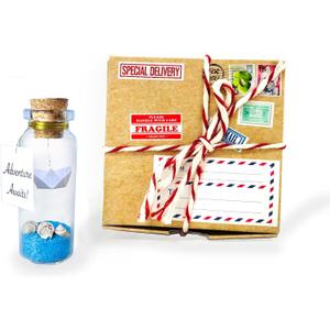 Kseniya Revta Inspirational Message in a Bottle Gift Idea - Classy Gifts for Friends and Family - Unique Boyfriend Girlfriend Presents (Blue Sand - Adventure Awaits, in Craft Gift Box)