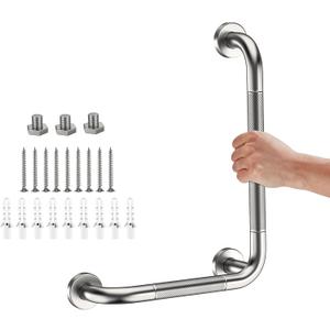 L-Shaped Angled Grab Bar 12x16 Inch Brushed Nickel Anti-slip Knurled Shower Handle Wall Mount, Stainless Steel Shower Bar for Seniors Injured Balance Support, Handicap Grab Bars for Bathtubs & Showers