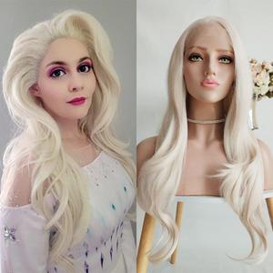ELESTY 13 * 3.5 Synthetic Lace Front Wigs Long Wavy White Blonde Glueless Wig Side Part Heat Resistant Fiber Hair Daily Elsa Cosplay Wigs Drag Queen