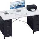 Pamray 47 Inch Computer Desk with 8 Fabric Drawers PC Gaming Desk Home Office Study Work Writing Table for Bedroom Marble