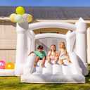 White Bounce House with Slide, Inflatable Bouncy House for Kids 3-12 w/Ball Pit, Outdoor & Indoor, Bounce Area 8'x8', Capacity 400 lb