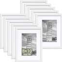 HappyHapi 8x10 Picture Frames Set of 10, 5x7 with Mat or 8x10 Without Mat, Tabletop or Wall Display for Photos, Paintings, Posters, Artwork（White）