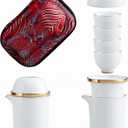 Portable Ceramic Tea Cup Set: Porcelain Teapot Set with Tea Strainer - Lids and 4 Teacups - 1 Shockproof Storage Case - Suitable for Outdoor Travel - Picnic - Office Work - Home - White