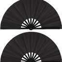 Large Folding Hand Fan, Folding Hand Fan for Women, Hand Fans,Chinese Kung Fu Tai Chi Hand Fan for Party, Dance, Decorations, Festival, Gift,Wall Decoration. (Black, 2 Pack)