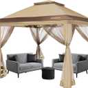 VIVOSUN 13 x 13 Pop Up Canopy Tent, Quick Setup Canopy Shelter with Mosquito Netting, Center Lock, Storage Bag, Instant Outdoor Gazebo for Parties, Patio, Lawn, Garden, Backyard, Khaki