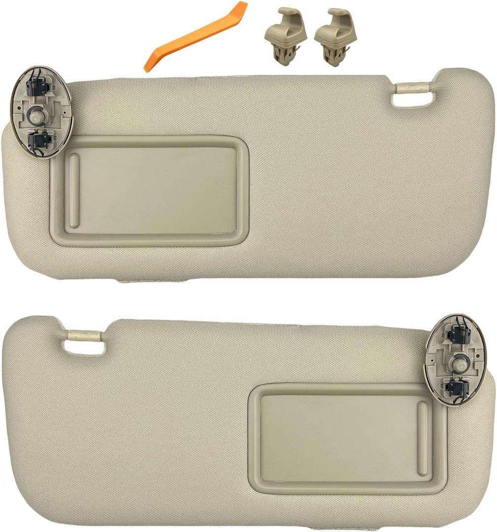 Pair of Left and Right Beige Sun Visors with Clips for Toyota Corolla 2009 2010 2011 2012 2013 with Vanity Mirror OEM Replace# 74320-02711-E0