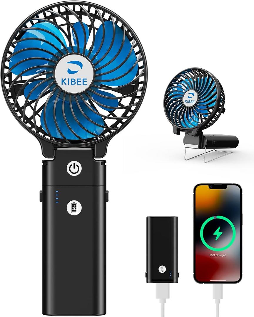 Portable Handheld Fan, 5200mAh Rechargeable Fan with Power Bank, Up to 20H Runtime, 180° Foldable Mini Fan, 3-Speed Strong Airflow Personal Fan for Travel, Concert, Cruise, Camping