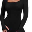 Micoson Women's Yoga Rompers Square Neck Long Sleeve Shorts Jumpsuit Bodycon Stretch Workout Built-in Bra (Black)