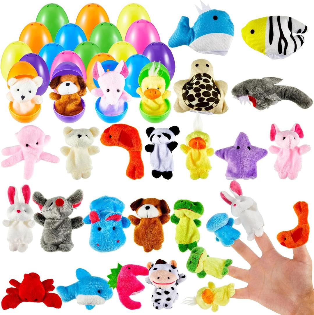 Civaner 40 Pcs Finger Puppets with Eggs Prefilled Egg with Cartoon Animal Puppets Toys Back to School Soft Plush Dolls Props for Party Basket Stuffers (Cute Style)