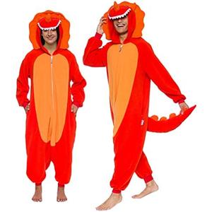 Funziez! Adult Onesie Halloween Costume Animal Dinosaur Shark Unisex Plush One Piece Cosplay Suit for Adults, Men and Women Large