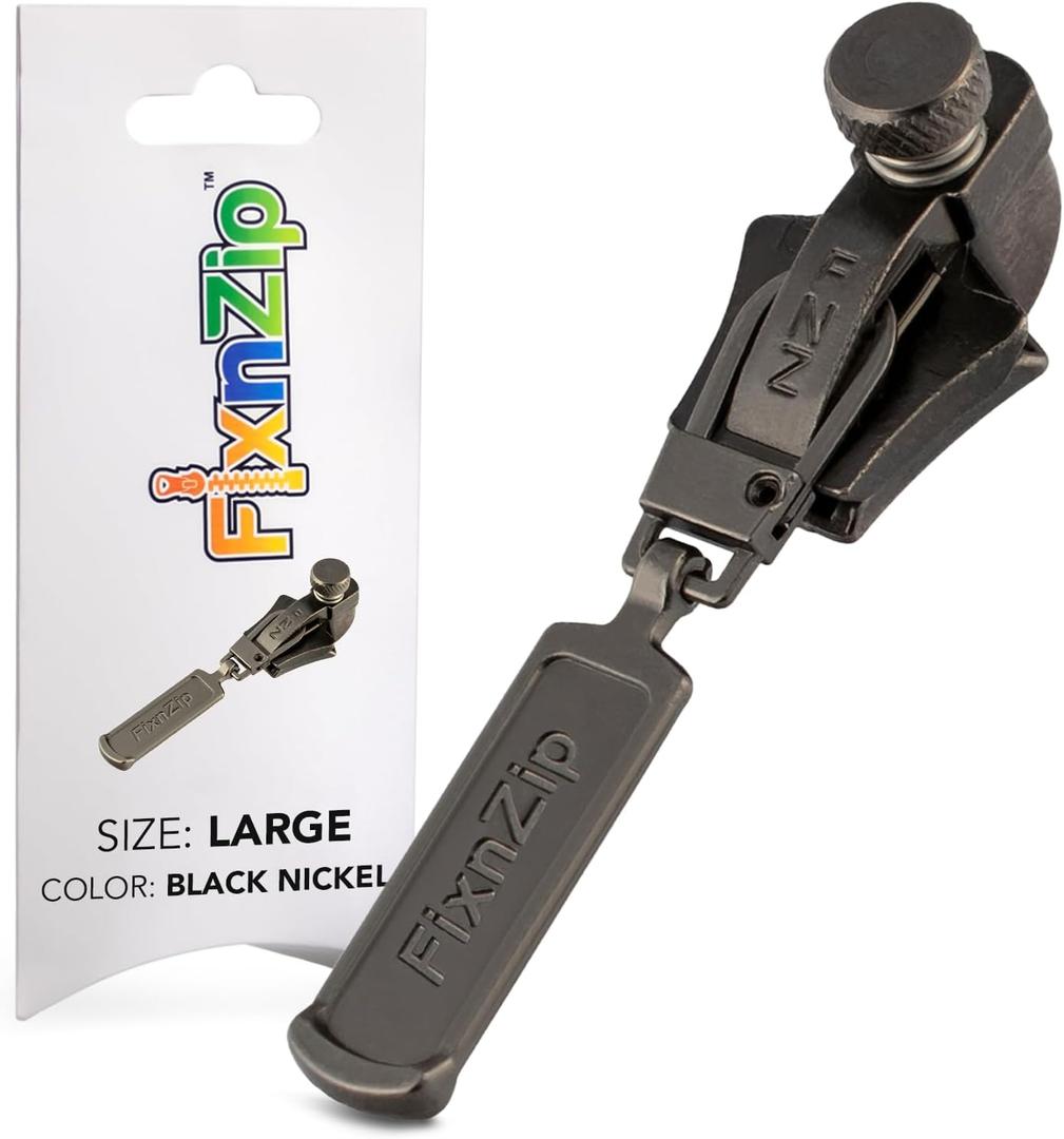 FixNZip Large Black Nickel Zipper Repair Kit | Universal No-Sew Slider Replacement for Heavy Jackets, Wetsuits, Boat Covers, and Luggage | Instant and Reusable Zipper Repair Tool | Sizes 8-10 