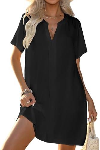 Halife Women's Swimsuit Cover Up Shirt V Neck Short Sleeve Bathing Suit Coverups Summer Beach Cover Ups, L