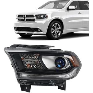 FIONE Halogen Headlight Assembly Compatible With Dodge Durango 2014-2020 Replacement Black Housing Headlights Without LED DRL Projector Left Driver Side LH 68299135AD CH2502302