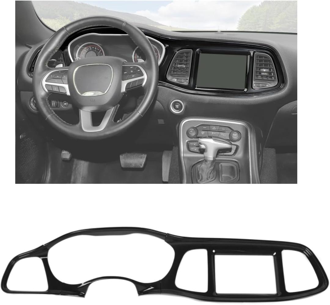 Voodonala Dashboard Instrument Cluster Panel Cover Trim for Dodge Challenger 2015-2026, Center Console Gauge Cluster Protector Interior Accessories, Black 4pcs